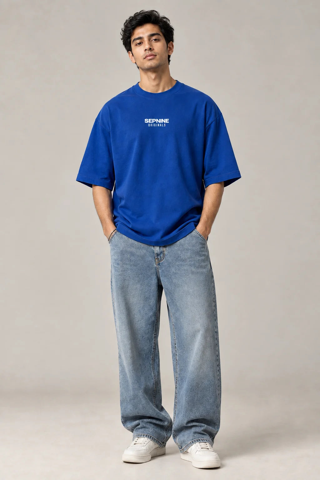 SOLID ROYAL BLUE 240 GSM SINKER COTTON OVERSIZED T-SHIRT