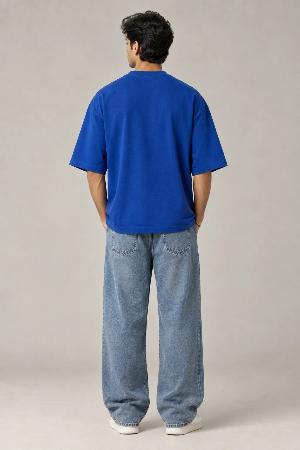 SOLID ROYAL BLUE 240 GSM SINKER COTTON OVERSIZED T-SHIRT