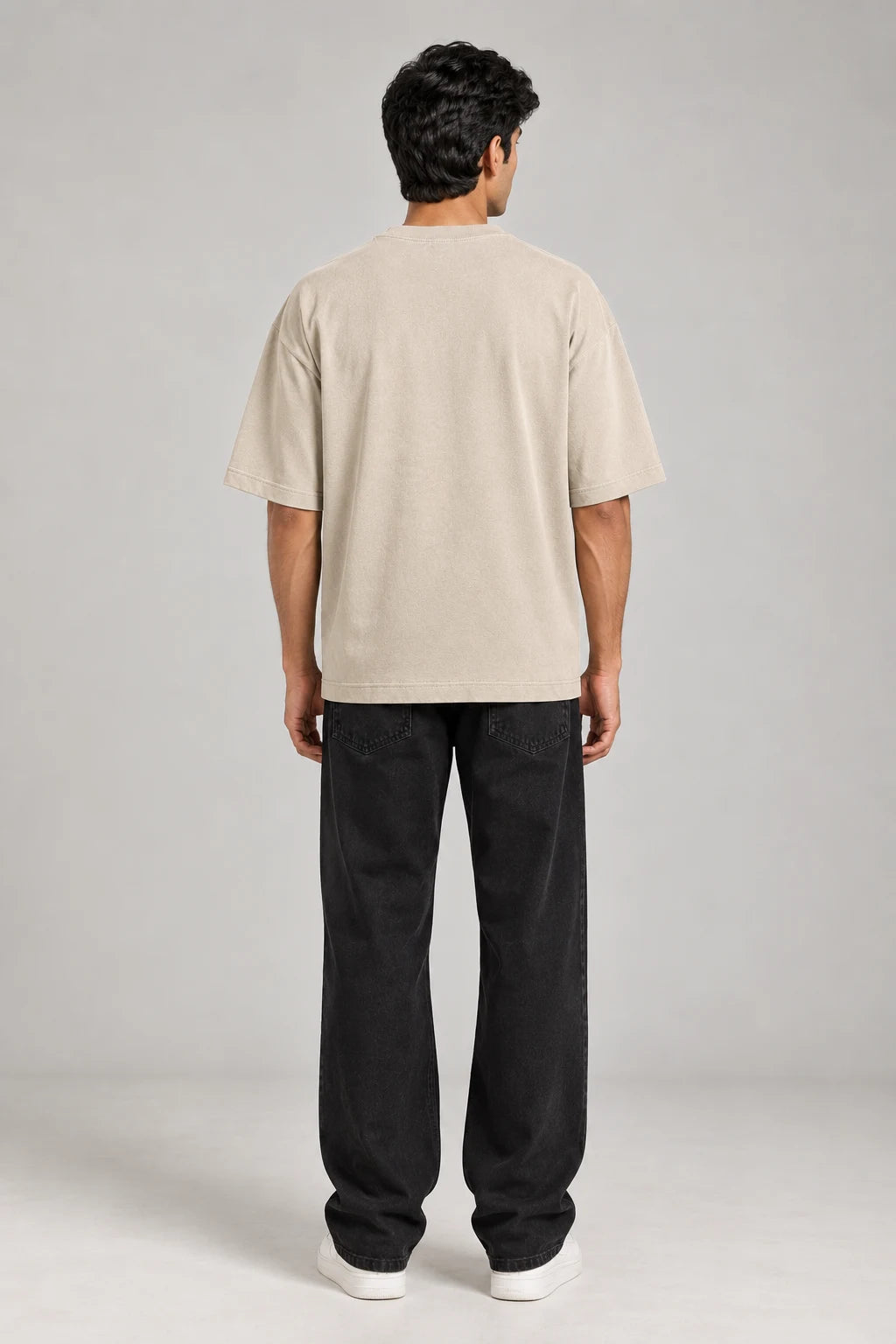 SOLID BEIGE 240 GSM SINKER COTTON OVERSIZED T-SHIRT