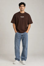 SOLID BROWN 240 GSM SINKER COTTON OVERSIZED T-SHIRT