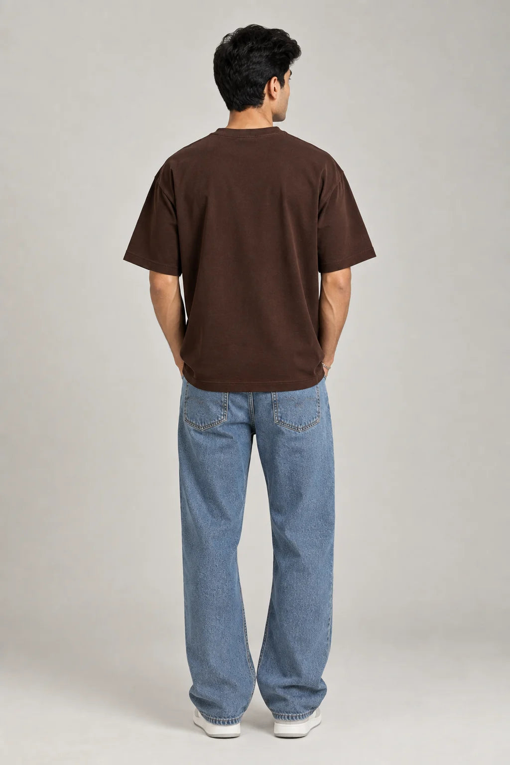 SOLID BROWN 240 GSM SINKER COTTON OVERSIZED T-SHIRT