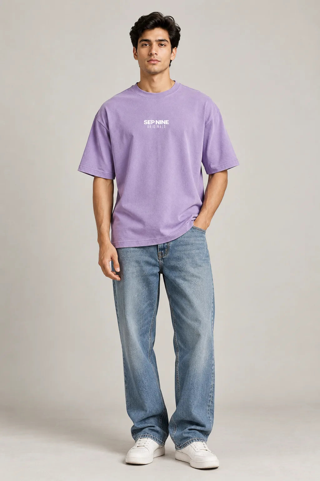 SOLID LAVENDER 240 GSM SINKER COTTON OVERSIZED T-SHIRT