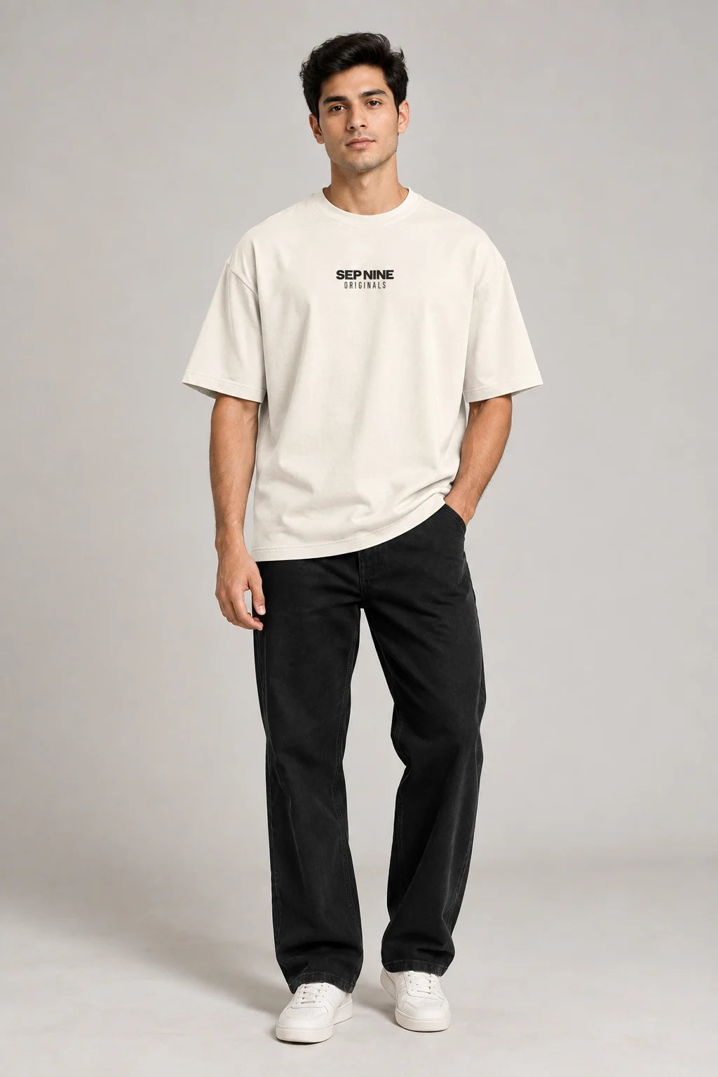 SOLID OFF WHITE 240 GSM FRENCH TERRY OVERSIZED T-SHIRT