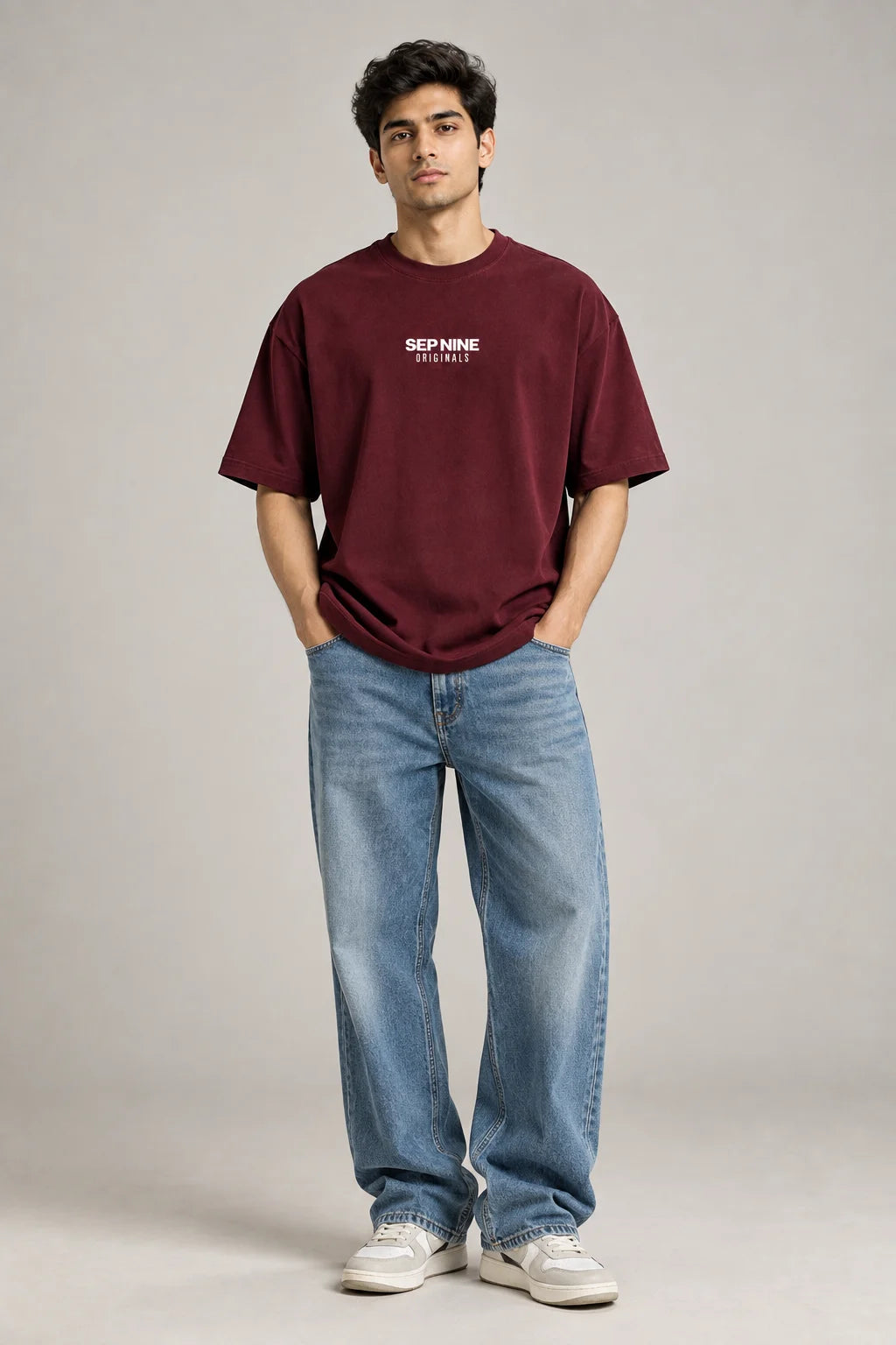 SOLID MAROON 240 GSM FRENCH TERRY OVERSIZED T-SHIRT