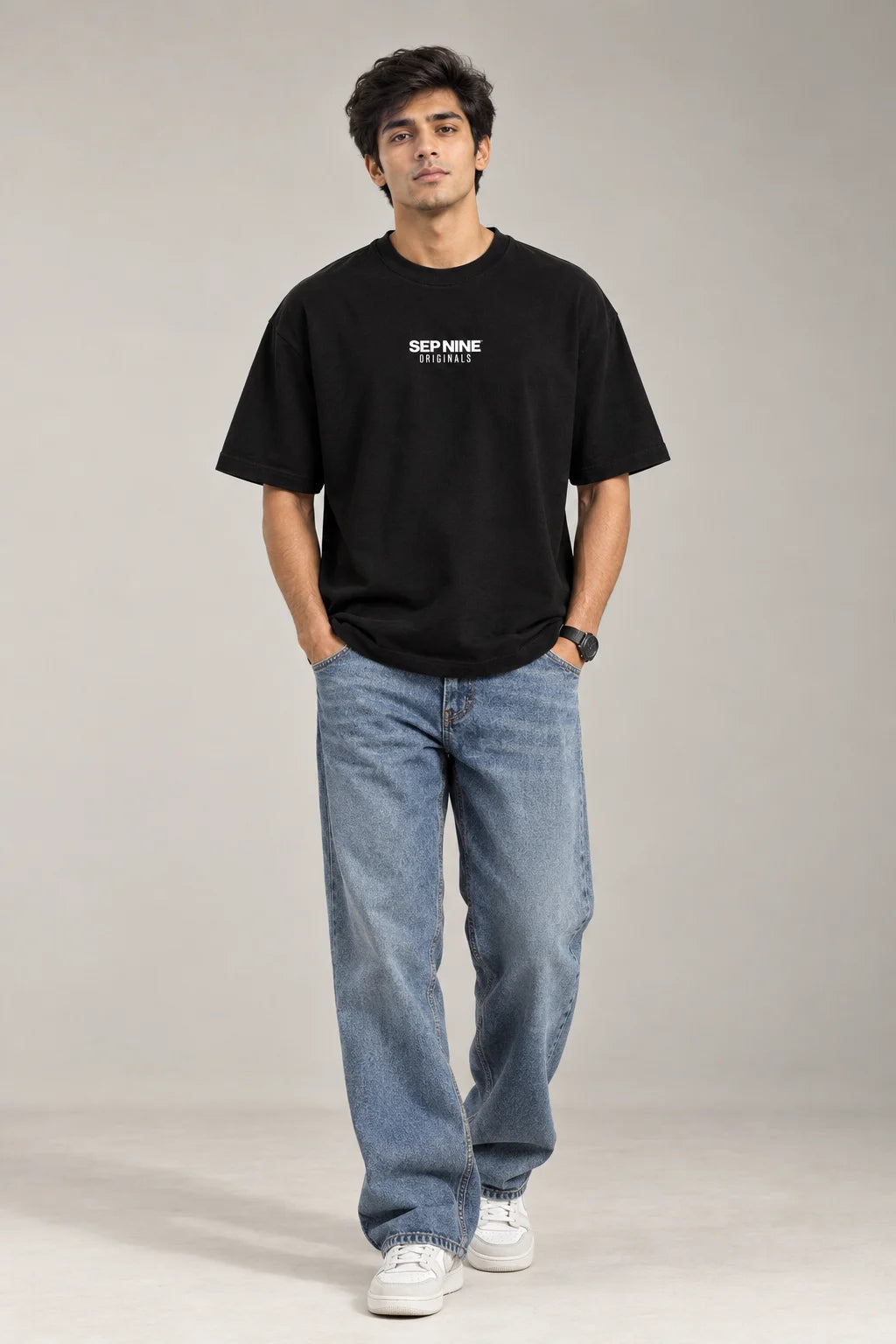 SOLID  BLACK 240 GSM FRENCH TERRY OVERSIZEED T-SHIRT