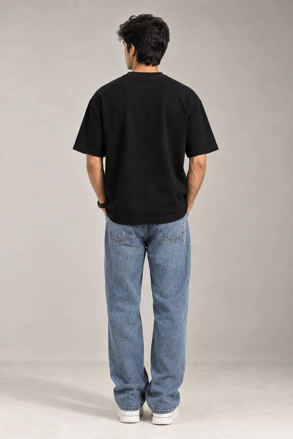 SOLID  BLACK 240 GSM FRENCH TERRY OVERSIZEED T-SHIRT