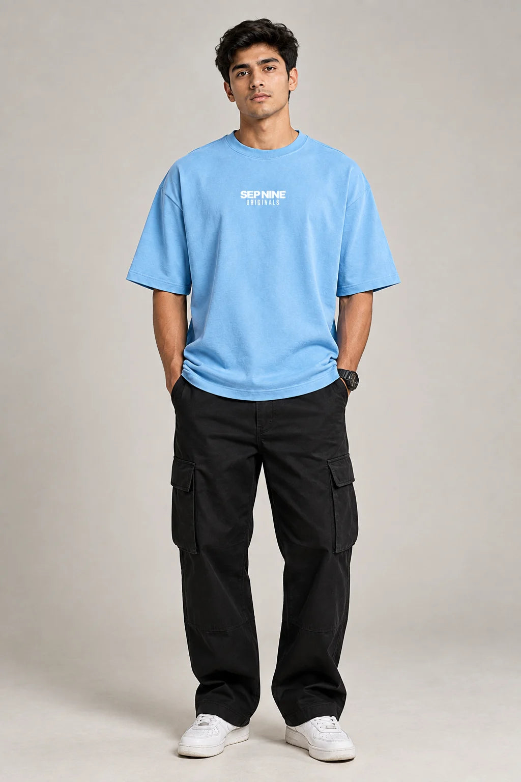 SOLID SKY BLUE 240 GSM FRENCH TERRY OVERSIZED T-SHIRT